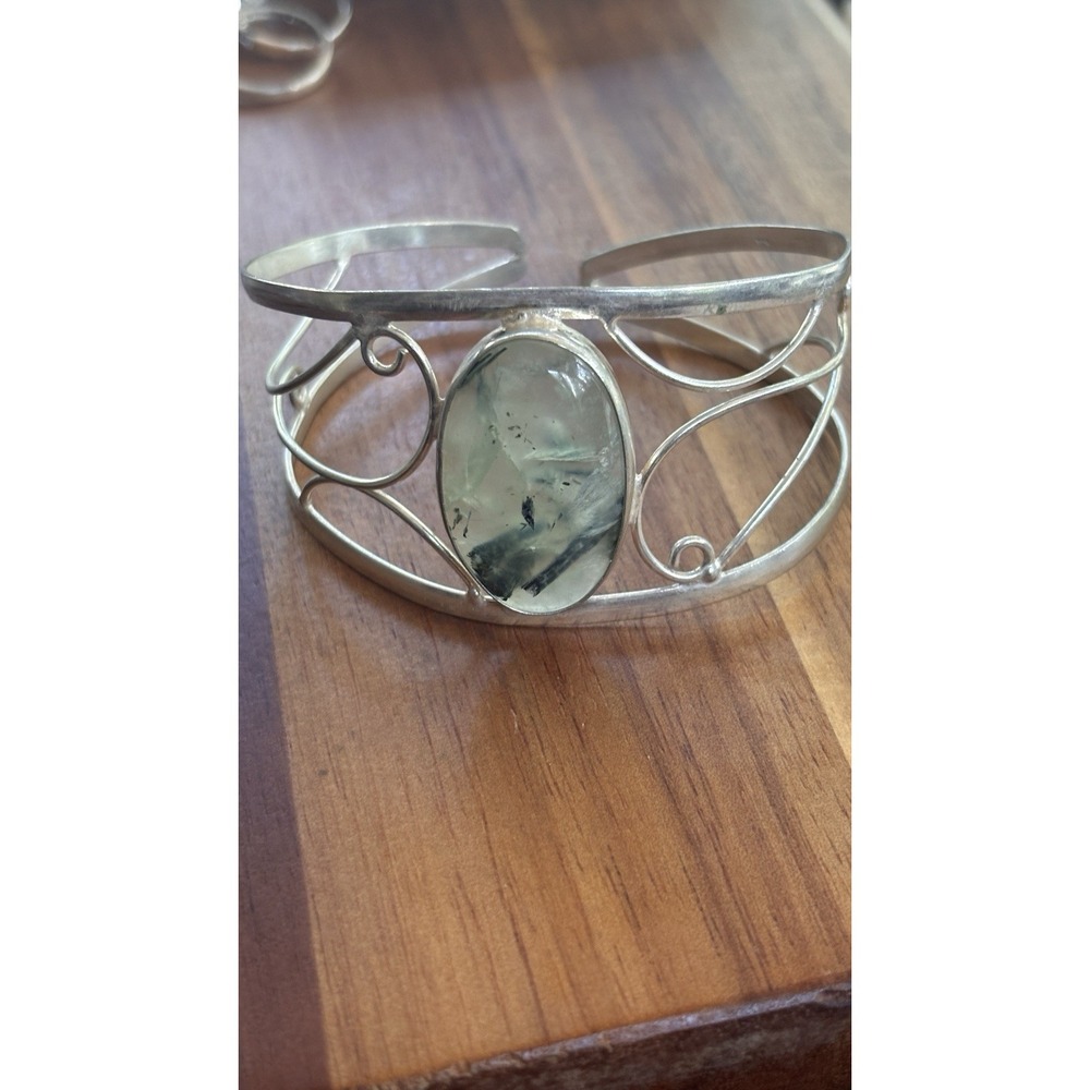Beautiful Prehnite Gemstone 925 Sterling Silver Handmade Bracelet Cuff